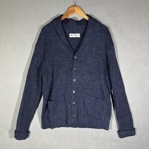 Line of Trade Shetland Wool Shawl Collar Navy Blue Cardigan Sweater Mens Large